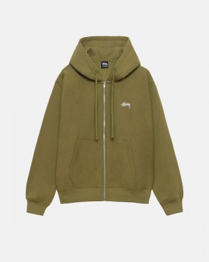 Olive Stussy Stock Logo Zip Hoodie | 3947UXDEF