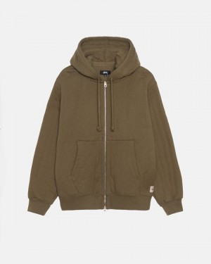 Olive / Green Stussy Vertical Quilted Zip Hoodie | 7364RZDXM