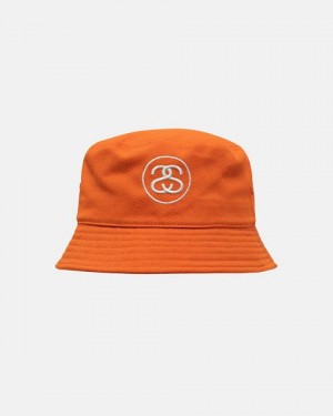 Orange Stussy Deep Bucket Ss Link Hats | 4385DOZQM