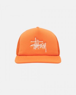 Orange / White Stussy Trucker Big Basic Snapback Caps | 1076ZJVPS