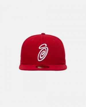 Red Stussy New Era 59fifty Curly S Caps | 8329VJLWH