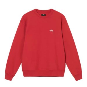 Red Stussy Overdyed Stock Logo Crew Sweatshirts | 5601IDRKP