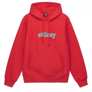 Red Stussy Typewriter Hoodie | 0614EBDRZ