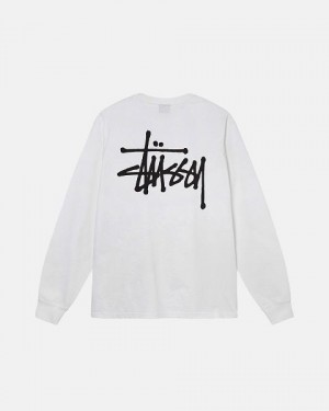 White Stussy Basic Ls Sweatshirts | 6849CIXBD