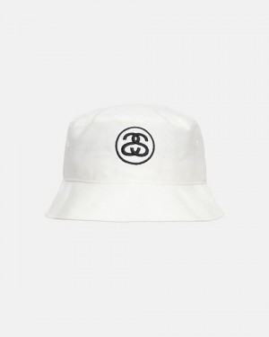 White Stussy Deep Bucket Ss Link Hats | 9207PMNRO