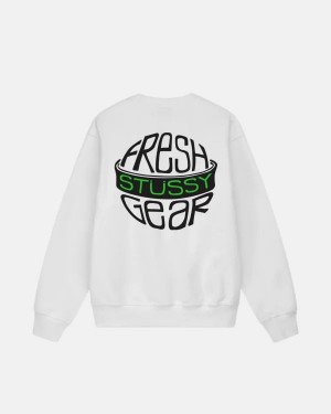 White Stussy Fresh Gear Crew Sweatshirts | 7854MBXJG