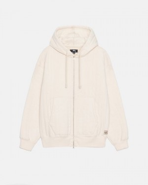 White Stussy Vertical Quilted Zip Hoodie | 7450YSTVL