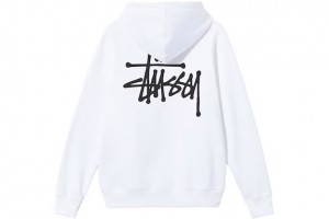 White / Black Stussy Basic Hoodie | 5086CDEOU