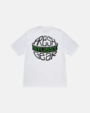 White / Black / Green Stussy Fresh Gear T Shirts | 5072CJPYI