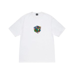 White / Multicolor Stussy Cube T Shirts | 7089YSBUG