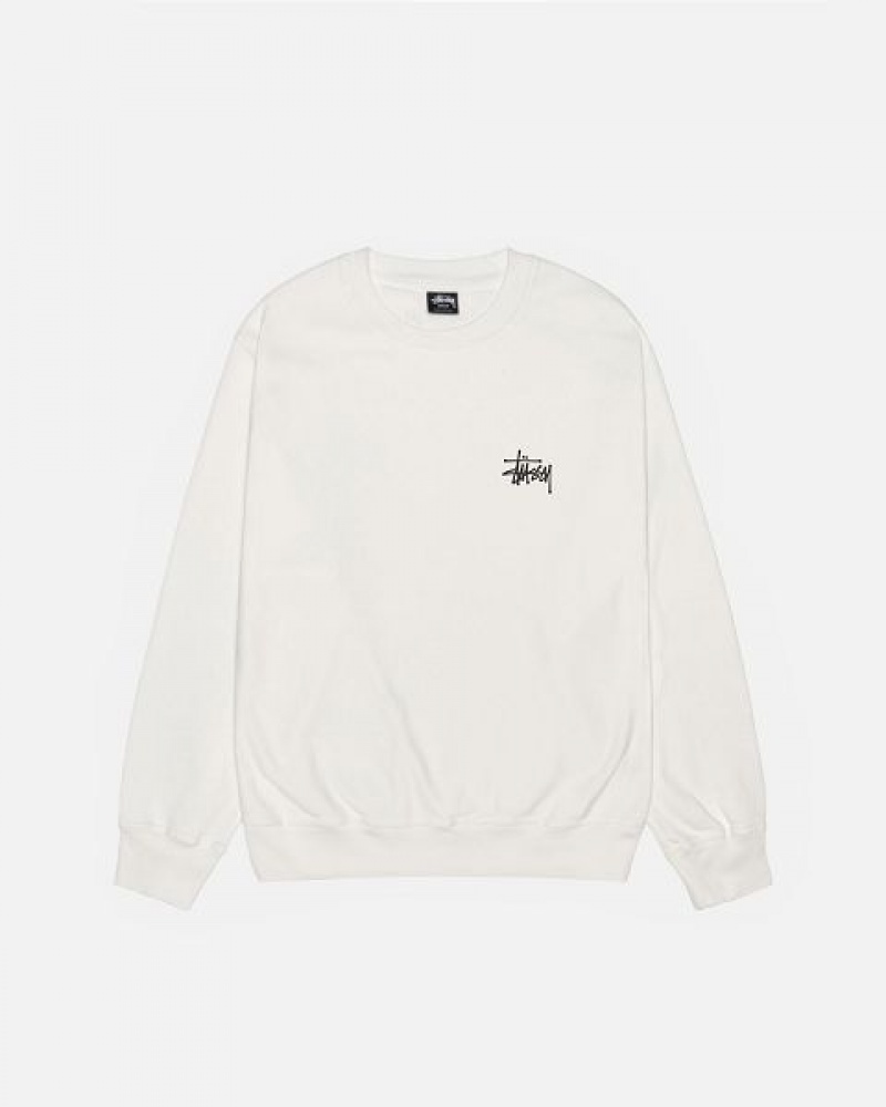 Beige Stussy Basic Crew Pigment Dyed Sweatshirts | 4936QKUZD