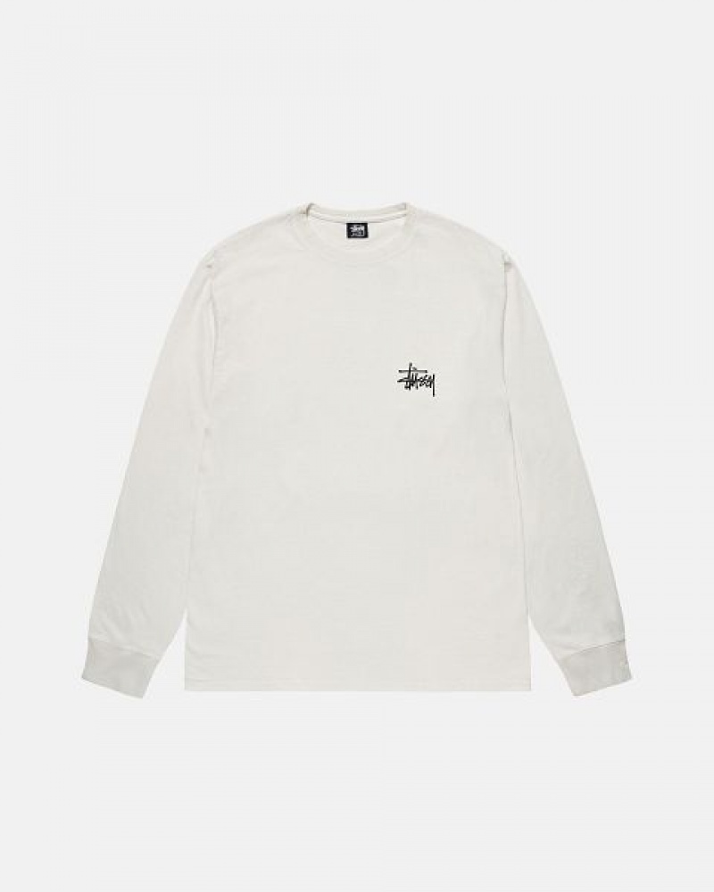 Beige Stussy Basic Ls Pigment Dyed T Shirts | 5763QTJBU