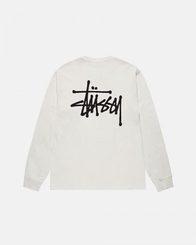 Beige Stussy Basic Ls Pigment Dyed T Shirts | 5763QTJBU