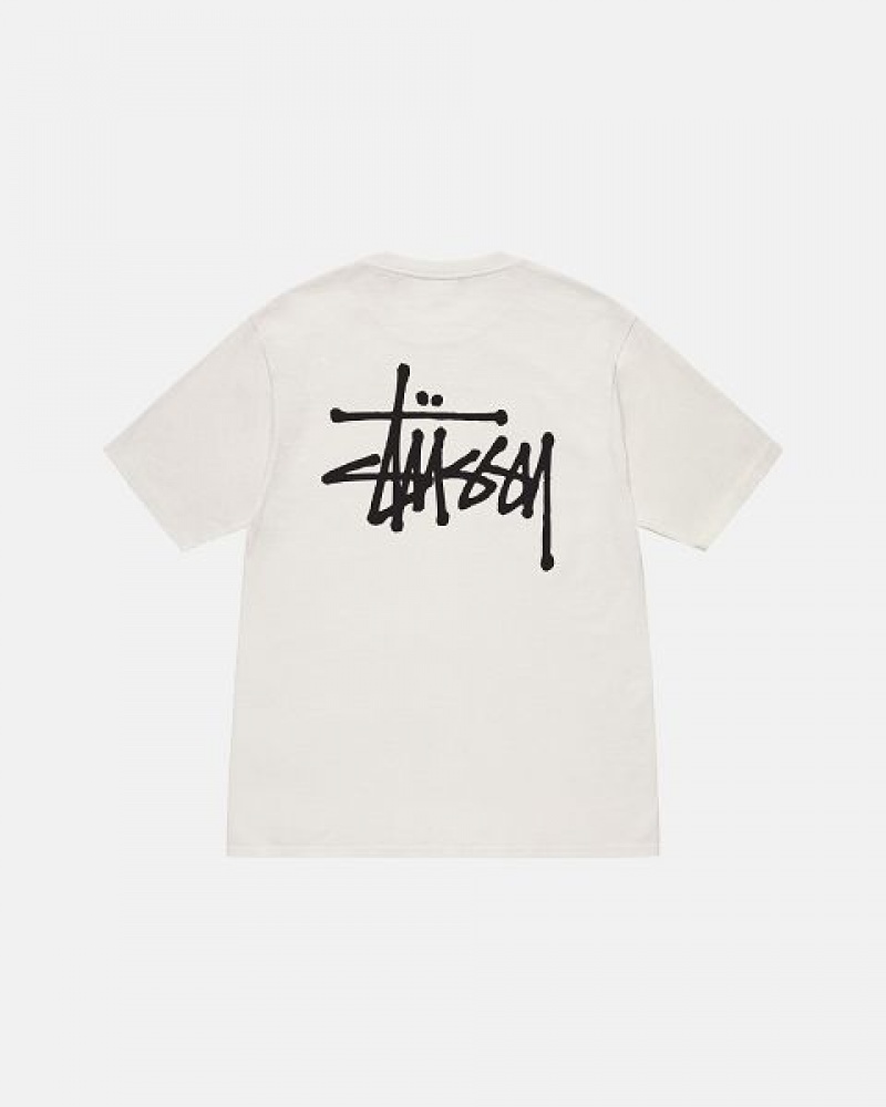 Beige Stussy Basic Pigment Dyed T Shirts | 0945PQUMS