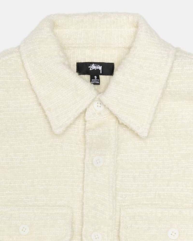 Beige Stussy Boucle Wool Cpo Shirts | 1804VTSIJ