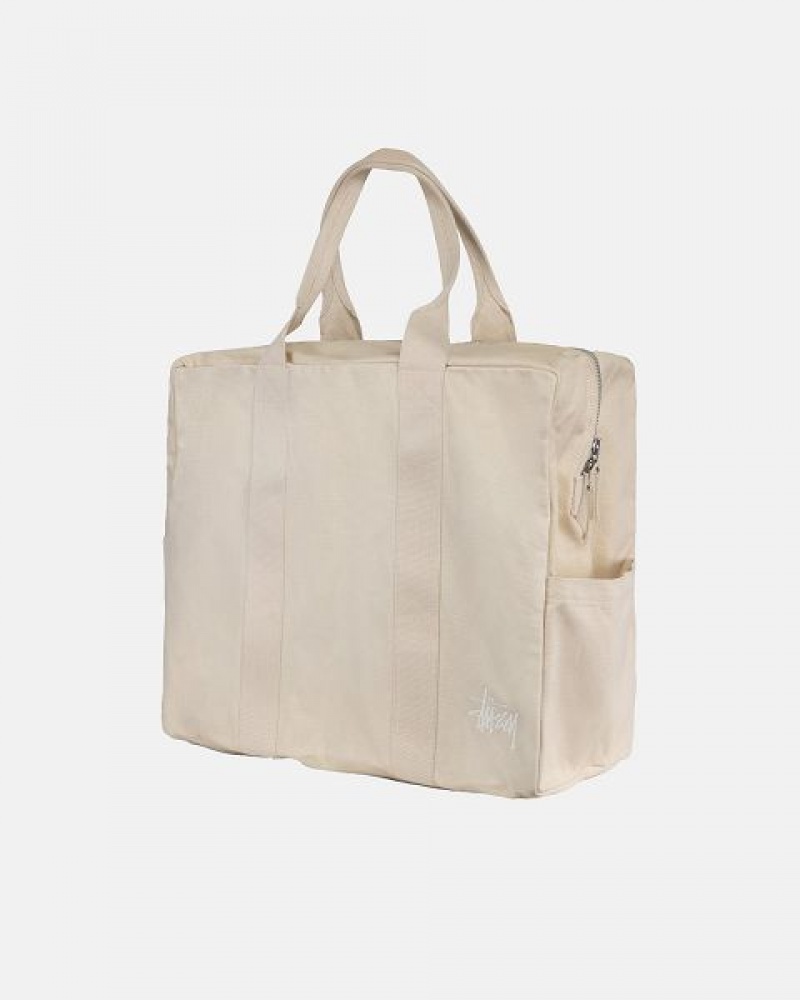 Beige Stussy Canvas Flight Tote Bags | 5237LATMY