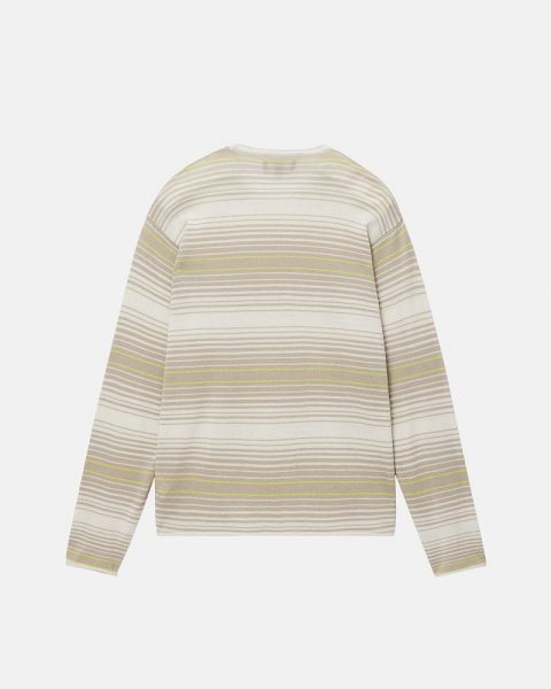 Beige Stussy Horizontal Stripe Sweaters | 7042ZUDKN