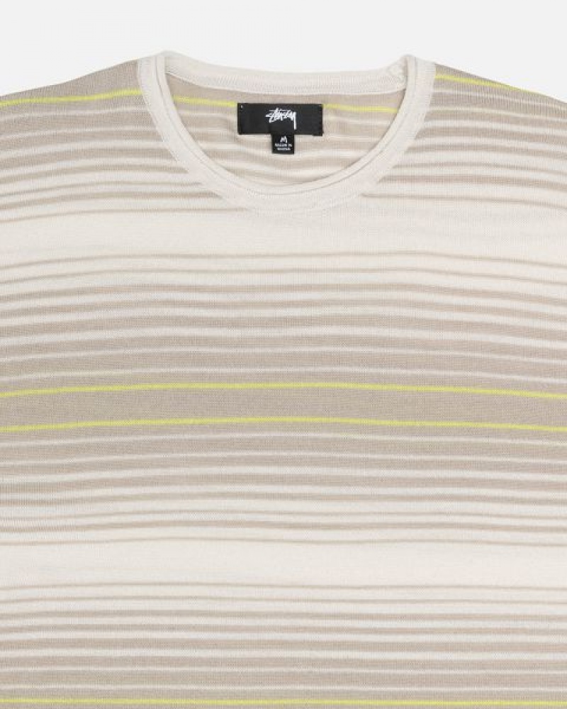 Beige Stussy Horizontal Stripe Sweaters | 7042ZUDKN