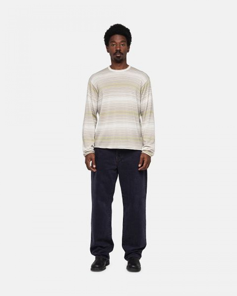 Beige Stussy Horizontal Stripe Sweaters | 7042ZUDKN