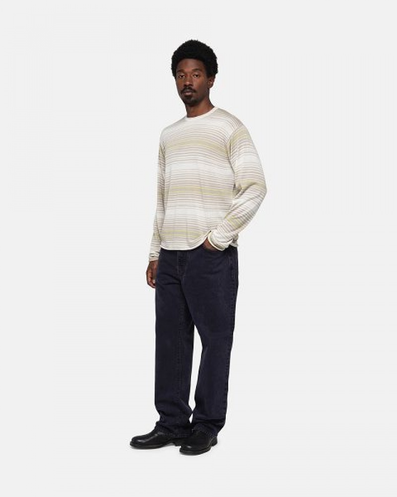 Beige Stussy Horizontal Stripe Sweaters | 7042ZUDKN