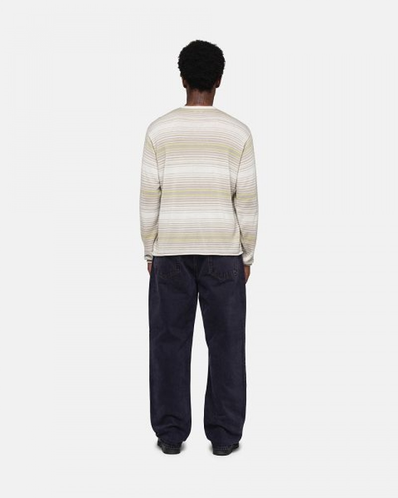 Beige Stussy Horizontal Stripe Sweaters | 7042ZUDKN