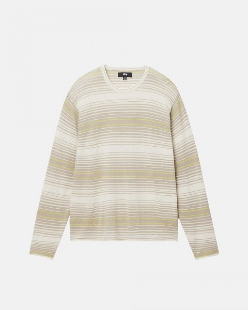 Beige Stussy Horizontal Stripe Sweaters | 7042ZUDKN