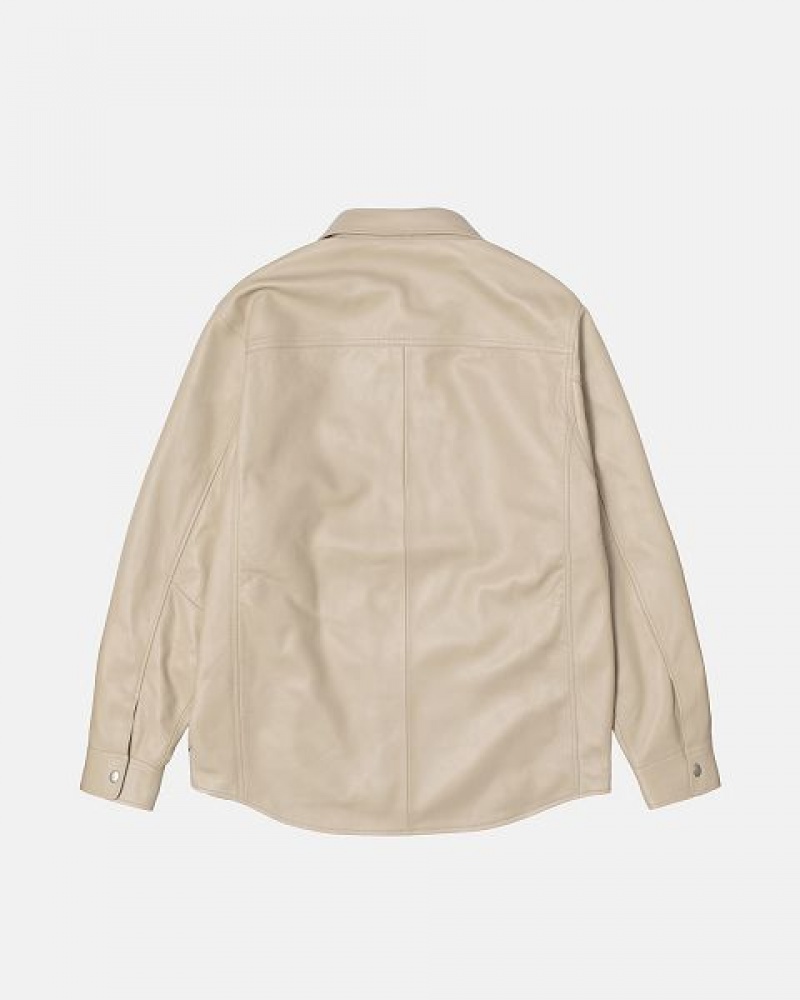 Beige Stussy Leather Over Shirts | 7903KVIXU