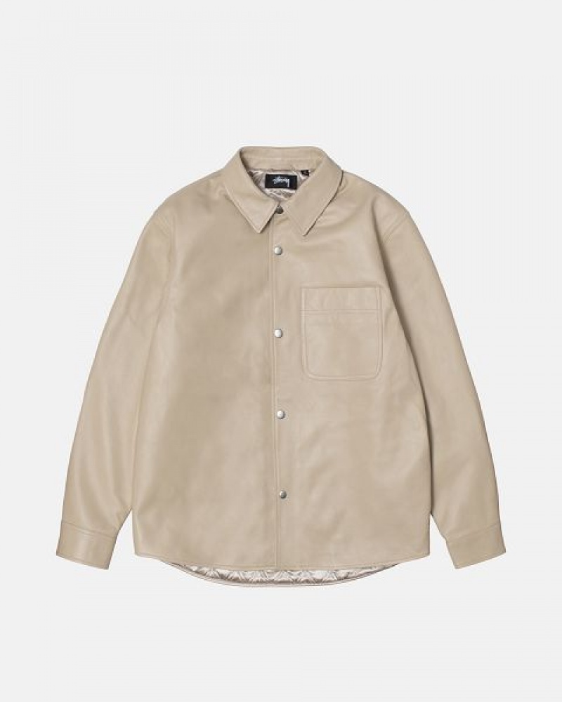 Beige Stussy Leather Over Shirts | 7903KVIXU