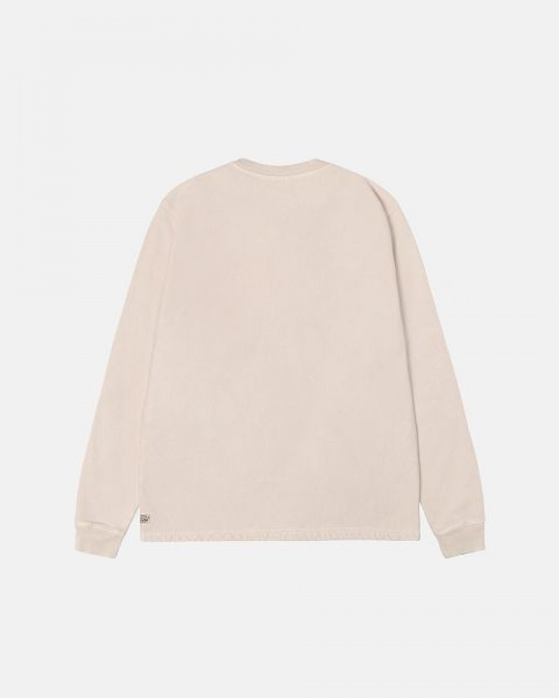 Beige Stussy Open Hem Henley Fleece Sweatshirts | 4806PUNVX