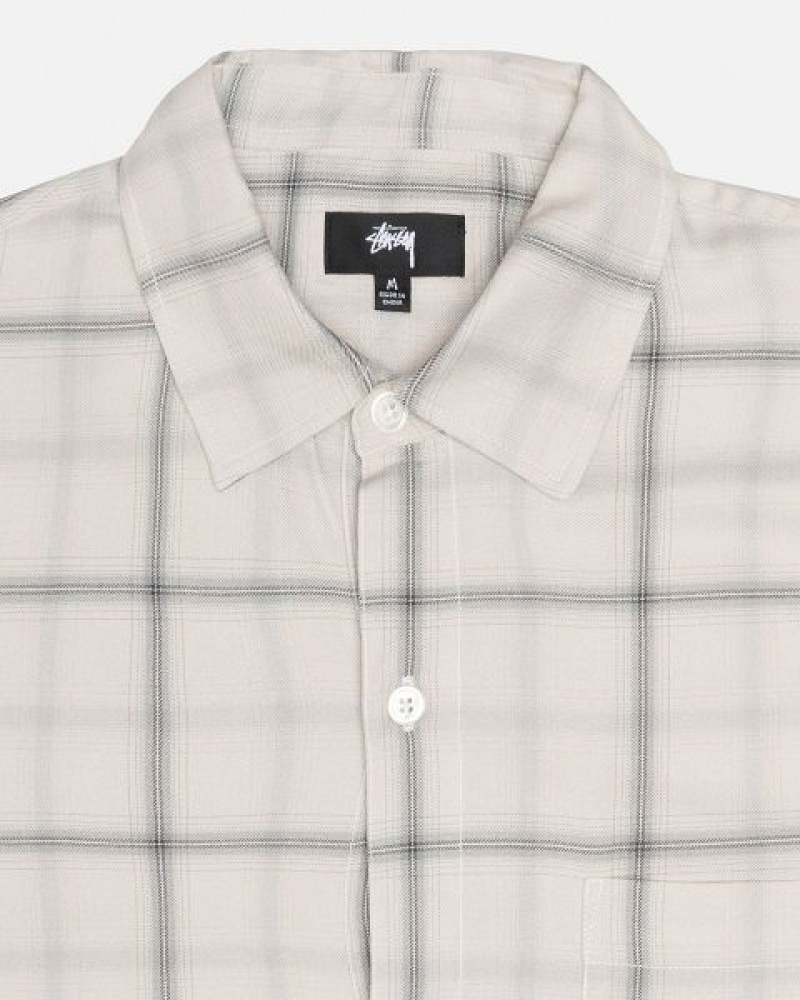 Beige Stussy Shadow Plaid Rayon Shirts | 5142SJRVB