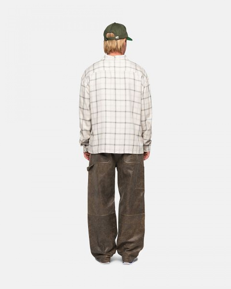 Beige Stussy Shadow Plaid Rayon Shirts | 5142SJRVB