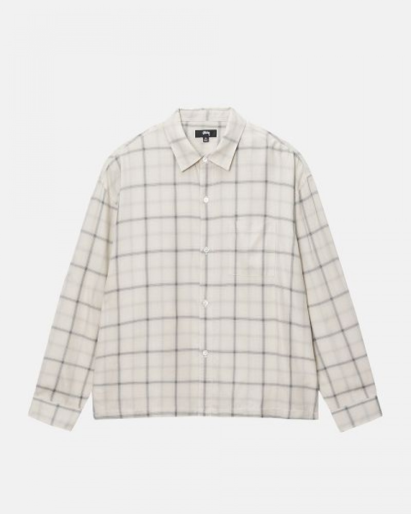 Beige Stussy Shadow Plaid Rayon Shirts | 5142SJRVB