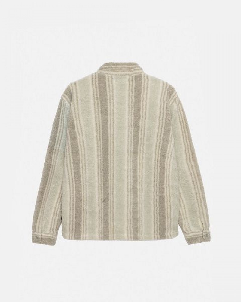 Beige Stussy Striped Sherpa Shirts | 7803BMTON