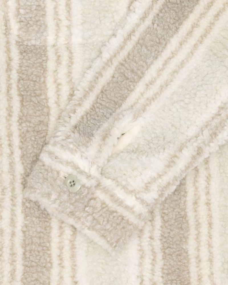 Beige Stussy Striped Sherpa Shirts | 7803BMTON