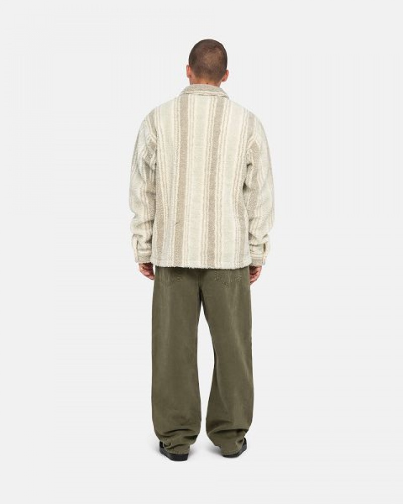 Beige Stussy Striped Sherpa Shirts | 7803BMTON