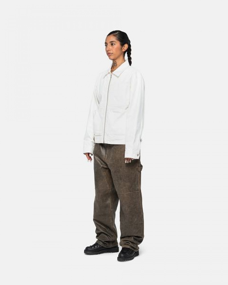 Beige Stussy Zip Work Overdyed Jackets | 4230JOPNX