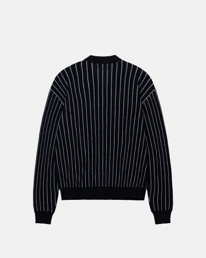 Black Stripes Stussy Light Weight Ls Zip Polo Shirts | 2169PFSZA