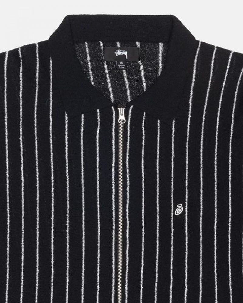 Black Stripes Stussy Light Weight Ls Zip Polo Shirts | 2169PFSZA