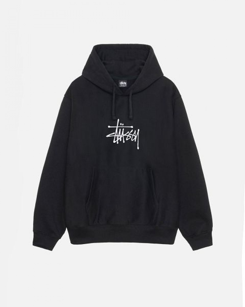 Black Stussy Basic Applique Hoodie | 5014WVCOK