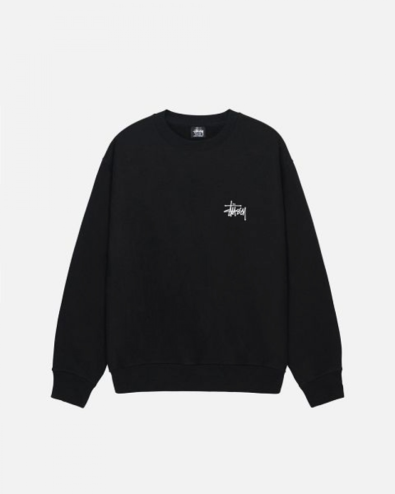 Black Stussy Basic Crew Sweatshirts | 8173FLPMH