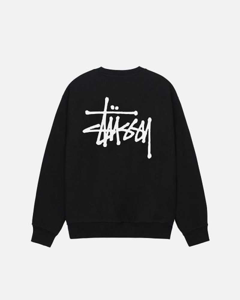 Black Stussy Basic Crew Sweatshirts | 8173FLPMH