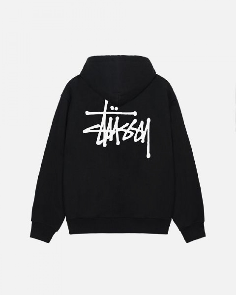 Black Stussy Basic Hoodie | 4379WLJOE