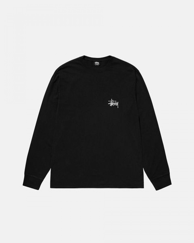 Black Stussy Basic Ls Pigment Dyed T Shirts | 0984MUFHT