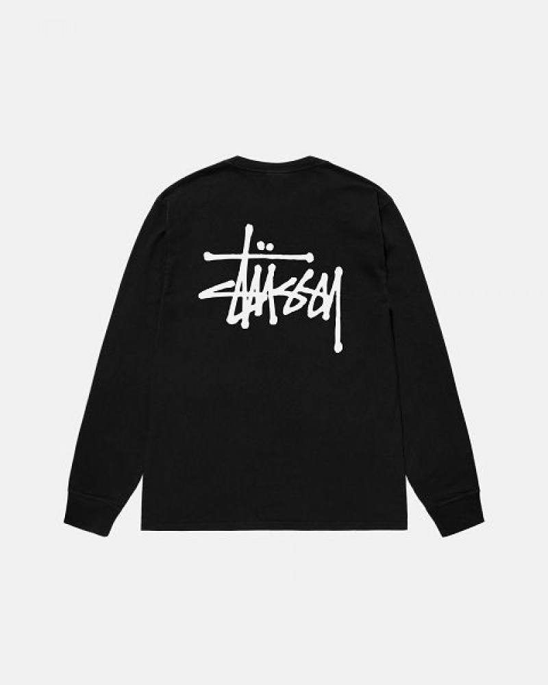 Black Stussy Basic Ls Pigment Dyed T Shirts | 0984MUFHT