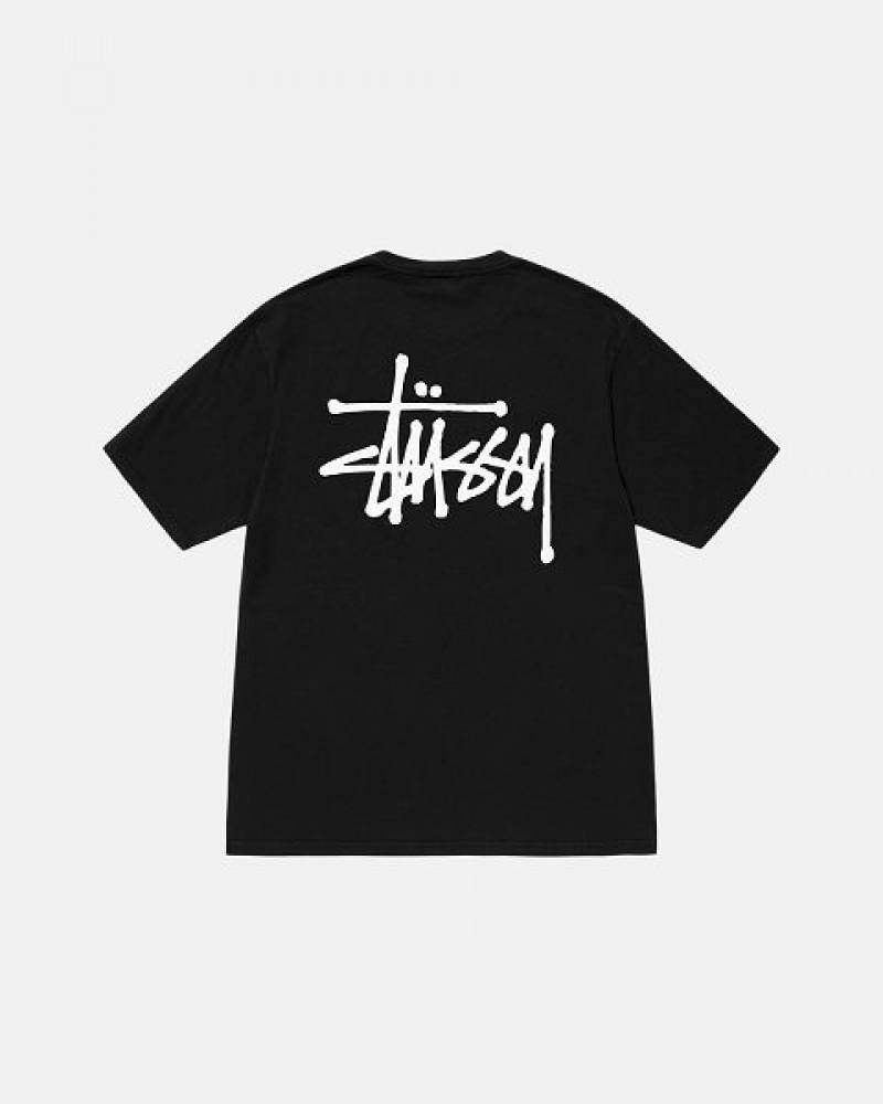 Black Stussy Basic Pigment Dyed T Shirts | 6829MWPUB