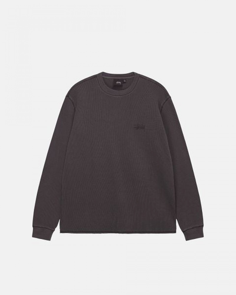 Black Stussy Basic Stock Ls Thermal Sweatshirts | 5602GNDTC