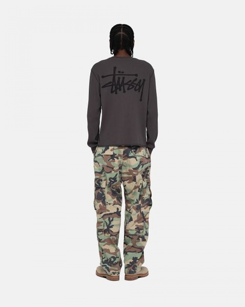 Black Stussy Basic Stock Ls Thermal Sweatshirts | 5602GNDTC