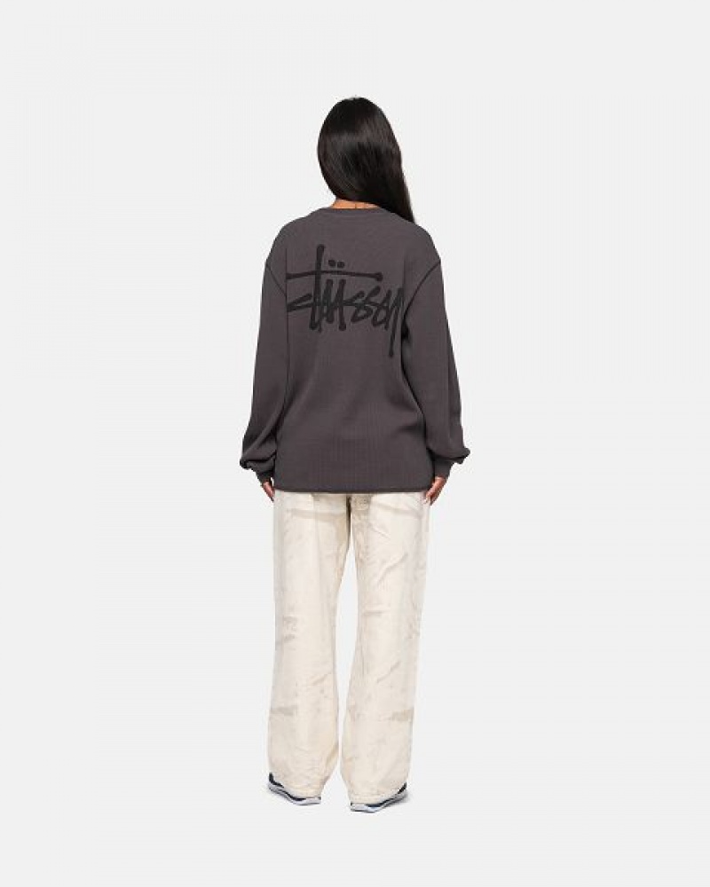 Black Stussy Basic Stock Ls Thermal Sweatshirts | 5602GNDTC