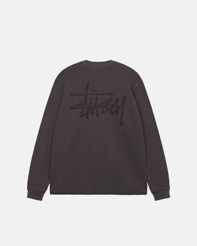 Black Stussy Basic Stock Ls Thermal Sweatshirts | 5602GNDTC