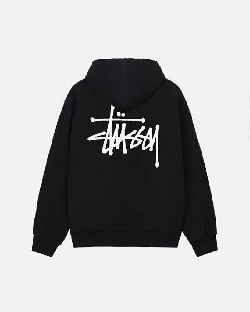 Black Stussy Basic Zip Hoodie | 6189GKRHO